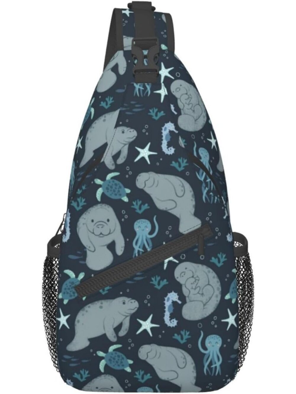 Unisex Light Blue Butterfly Sling Backpack Hiking Chest Crossbody Shoulder Bag